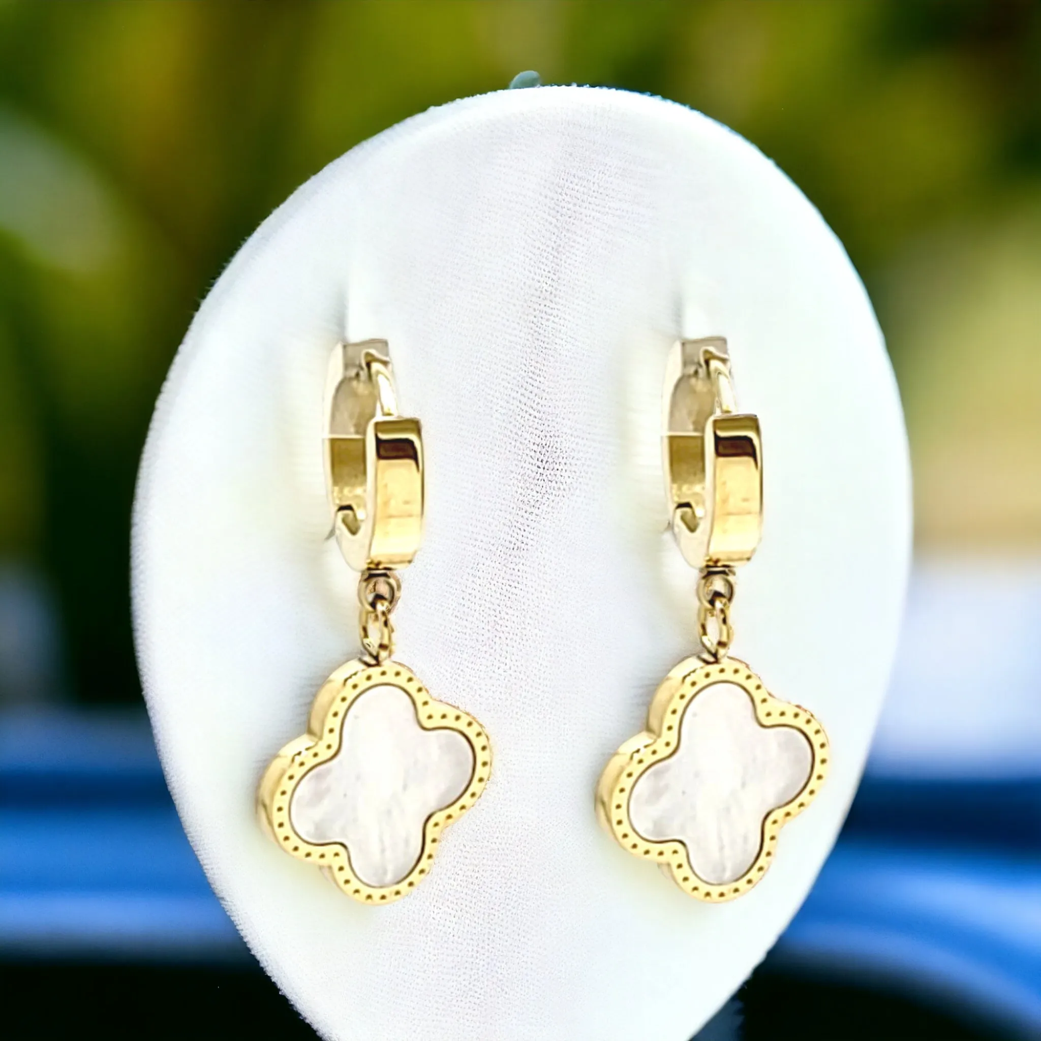 Gold Colored Clover Drop Earrings