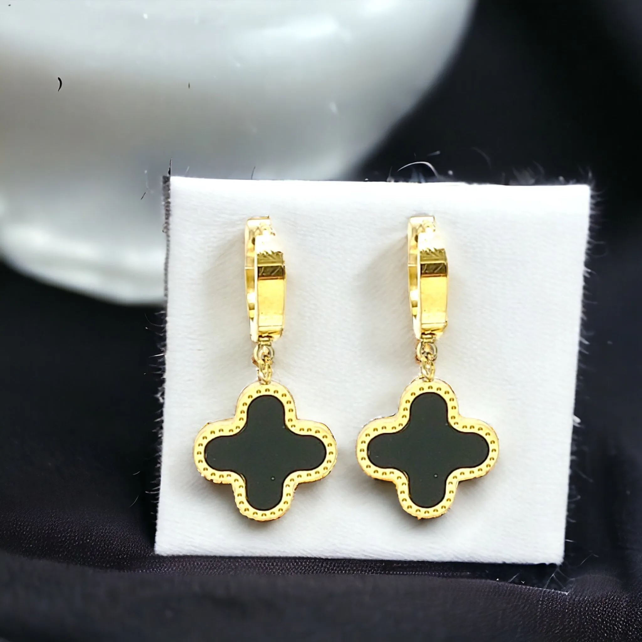 Gold Colored Clover Drop Earrings