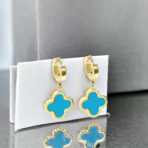 Gold Colored Clover Drop Earrings