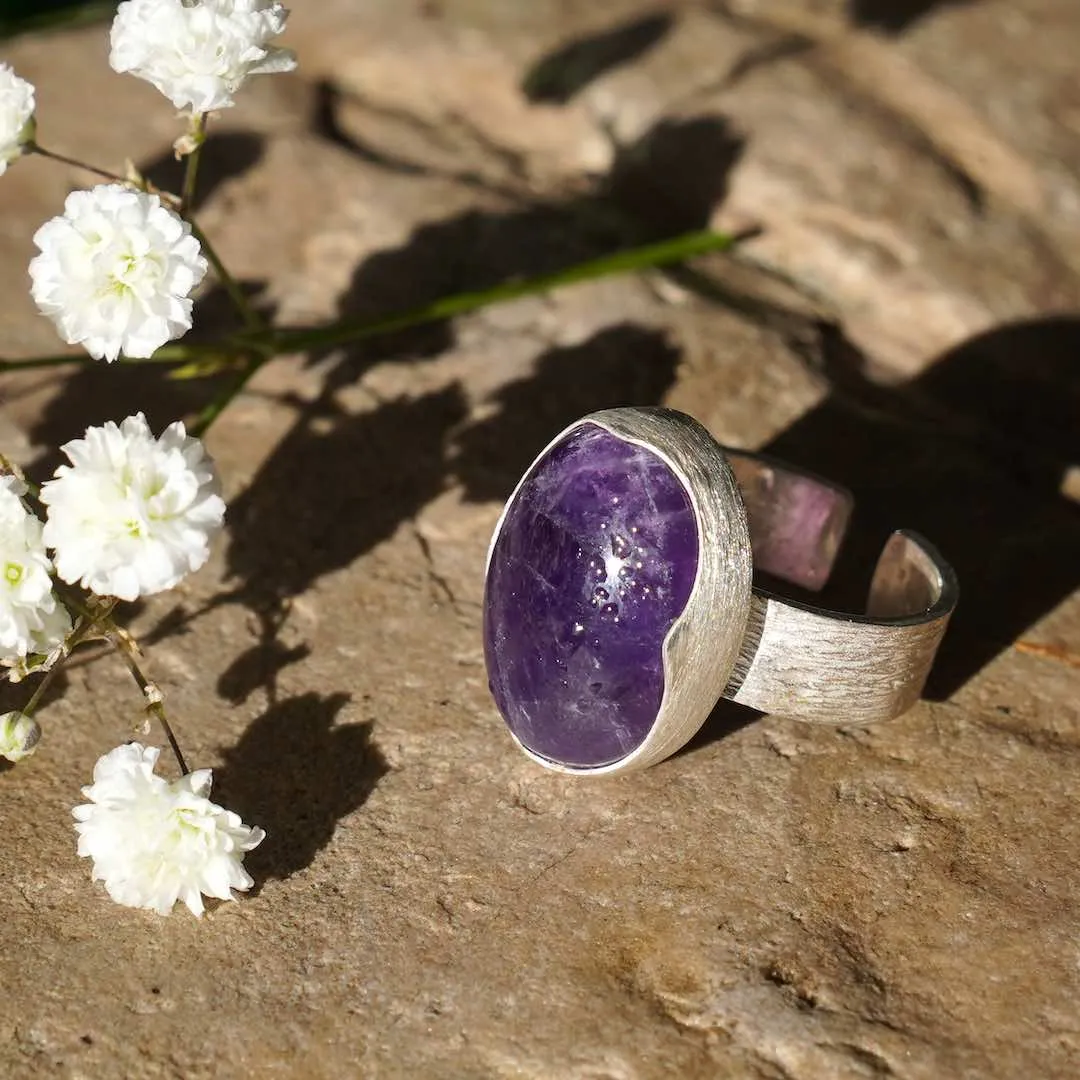 Guardian Amethyst Gemstone Ring in Sterling Silver (Adjustable)