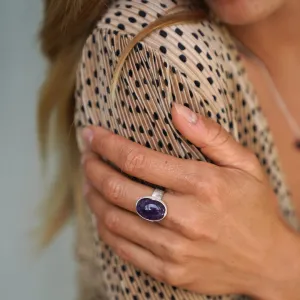 Guardian Amethyst Gemstone Ring in Sterling Silver (Adjustable)