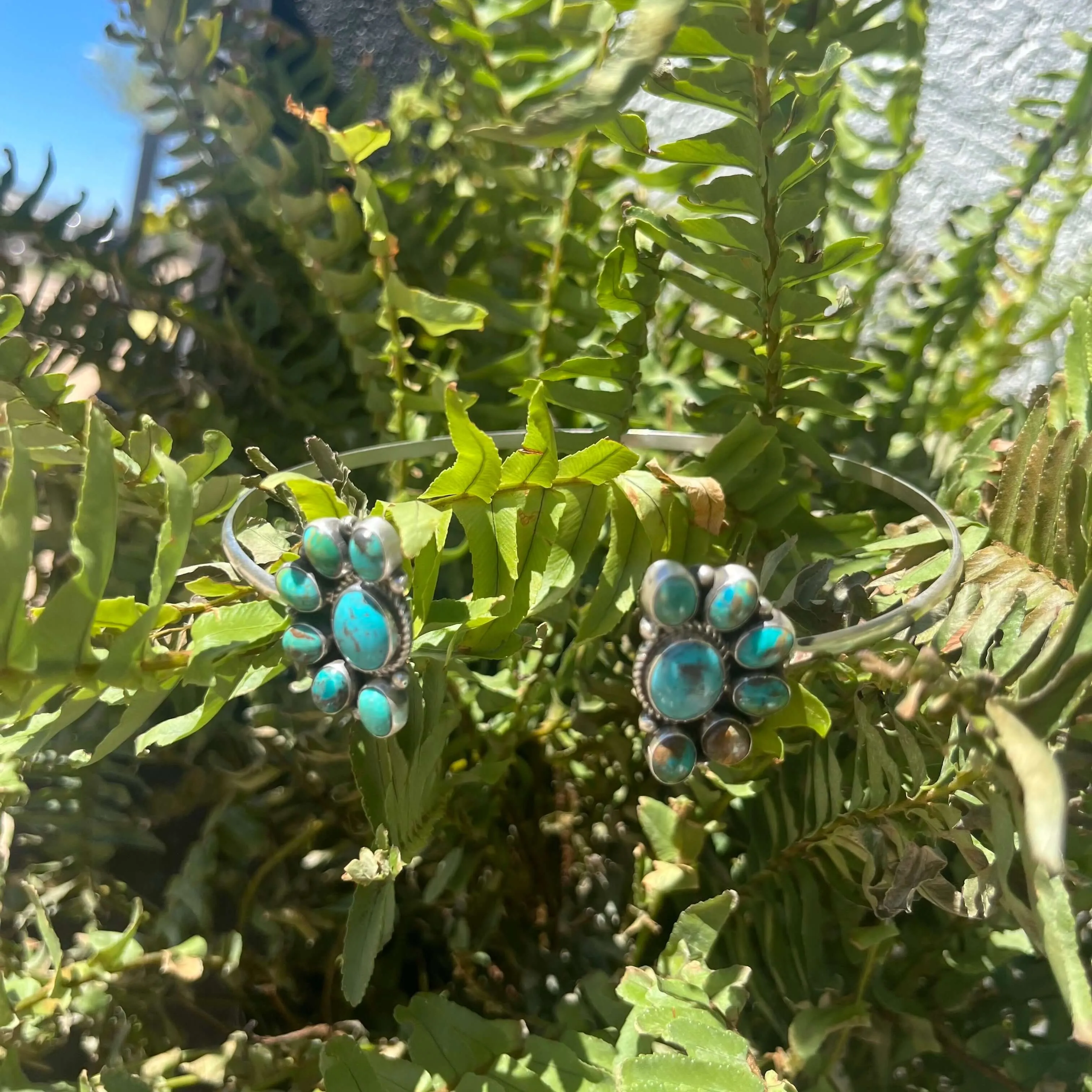 Half Cluster Floating Turquoise Choker Genuine Necklace.