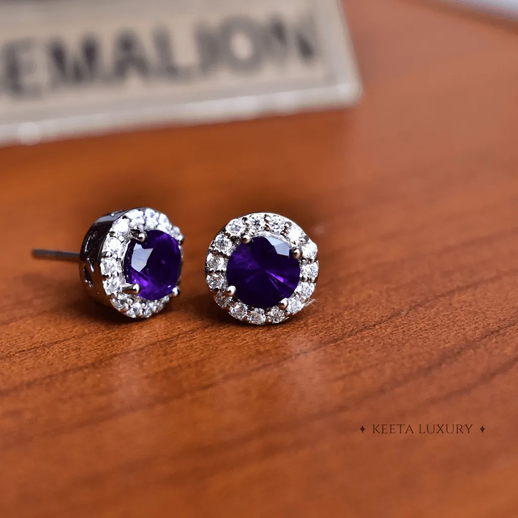 Halo Bridal - Amethyst Earrings