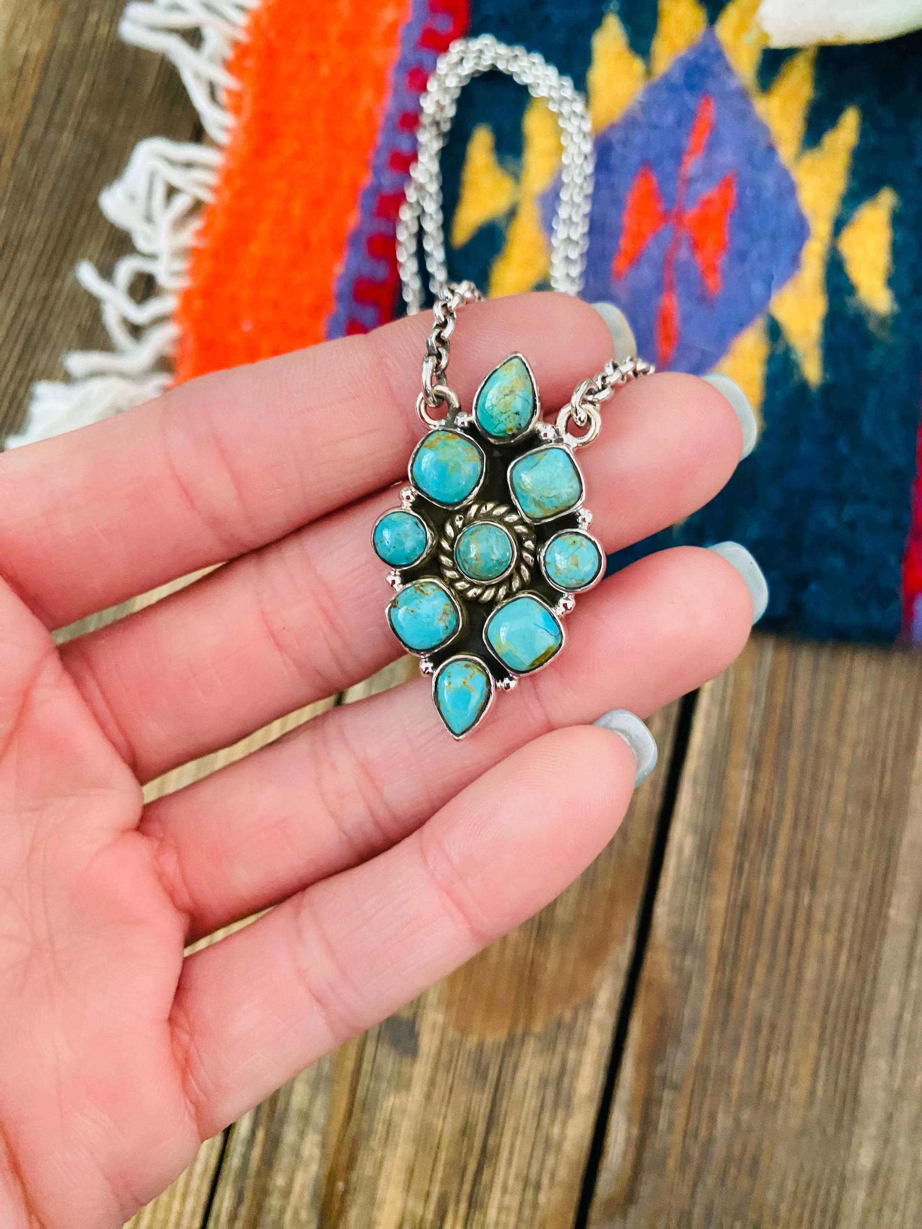 Handmade Sterling Silver & Turquoise Cluster Necklace