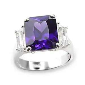 High-Polished 925 Sterling Silver Ring with AAA Grade CZ in Amethyst for Women Style 6X057