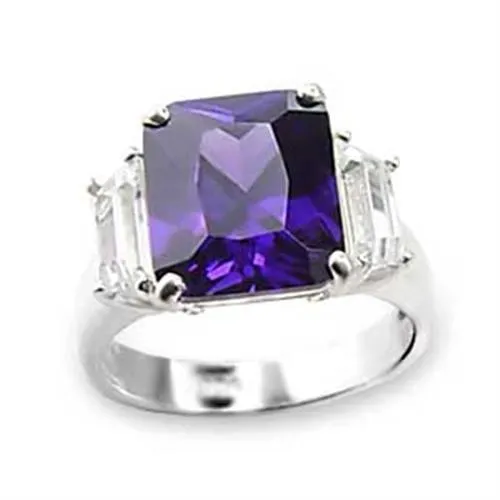 High-Polished 925 Sterling Silver Ring with AAA Grade CZ in Amethyst for Women Style 6X057