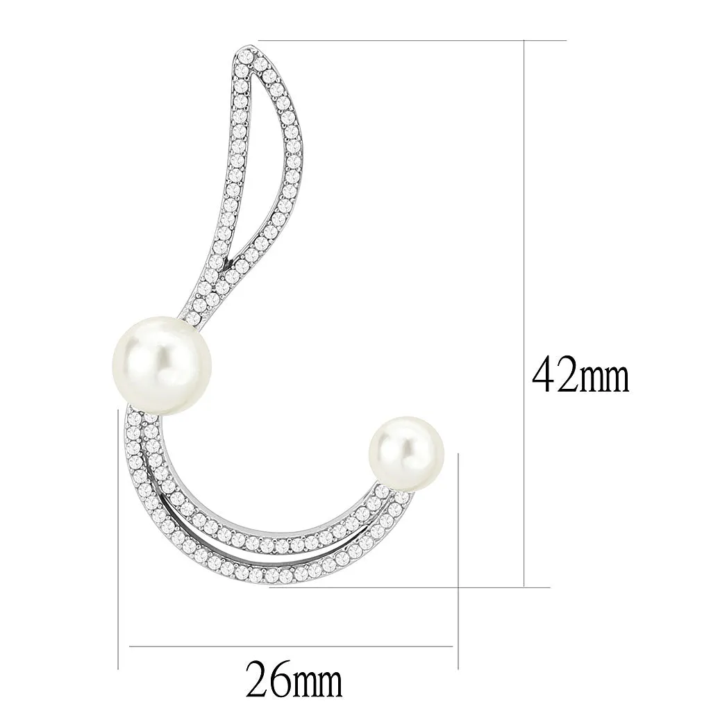 High polished (no plating) Stainless Steel Earrings with Synthetic Pearl in White for Women White Stone Color Style DA375