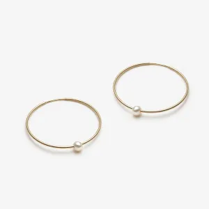 Hoop Earrings With Freshwater Pearl - 10k Gold - 29mm