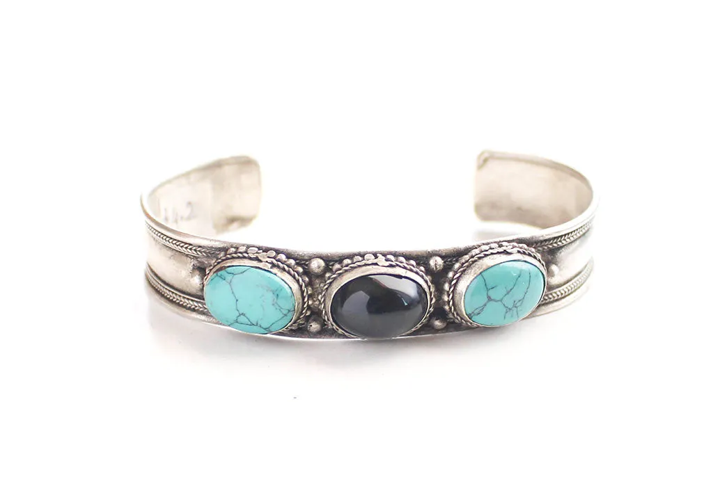 Inlaid Turquoise White Metal Bracelet