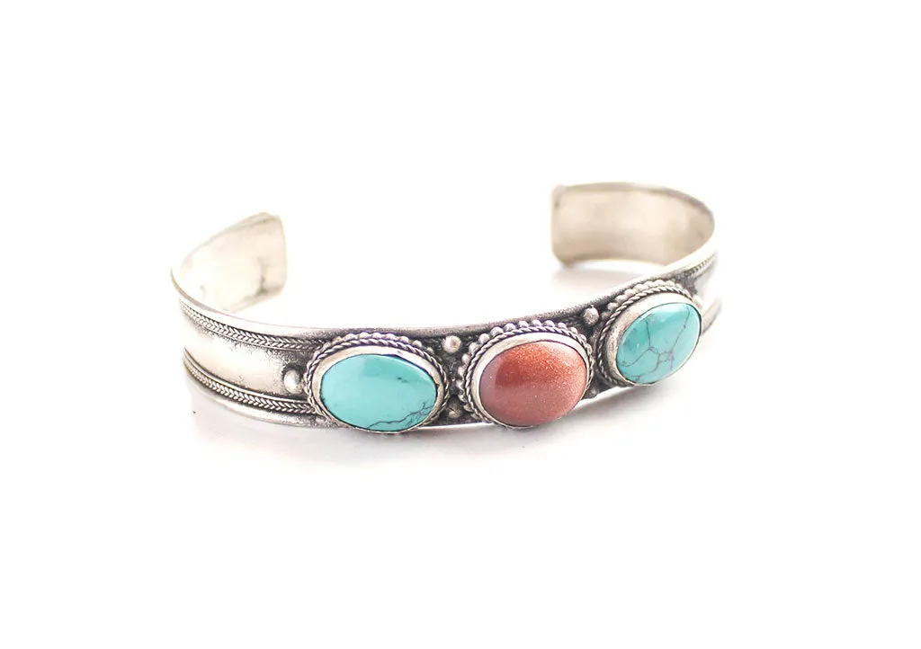 Inlaid Turquoise White Metal Bracelet