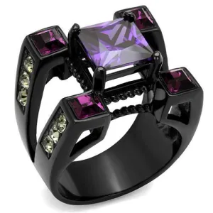 IP Black(Ion Plating) Stainless Steel Ring with AAA Grade CZ in Amethyst for Women Style TK1072J