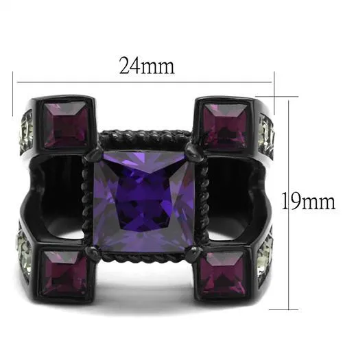 IP Black(Ion Plating) Stainless Steel Ring with AAA Grade CZ in Amethyst for Women Style TK1072J