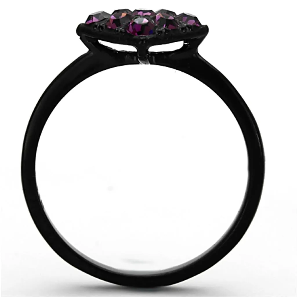 IP Black(Ion Plating) Stainless Steel Ring with Top Grade Crystal in Amethyst for Women Style TK1301