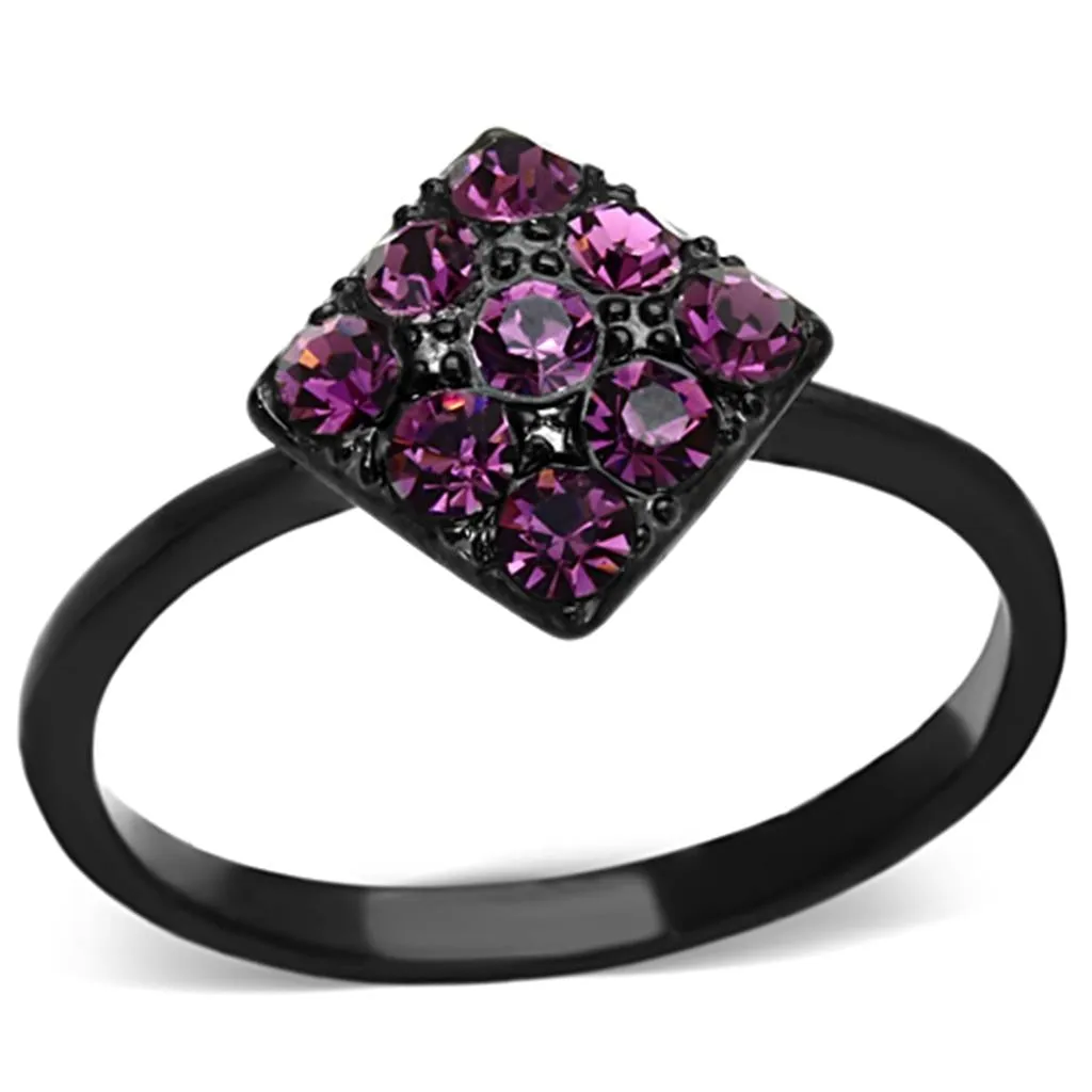 IP Black(Ion Plating) Stainless Steel Ring with Top Grade Crystal in Amethyst for Women Style TK1301