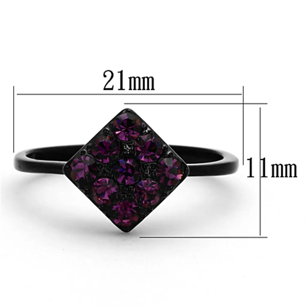 IP Black(Ion Plating) Stainless Steel Ring with Top Grade Crystal in Amethyst for Women Style TK1301