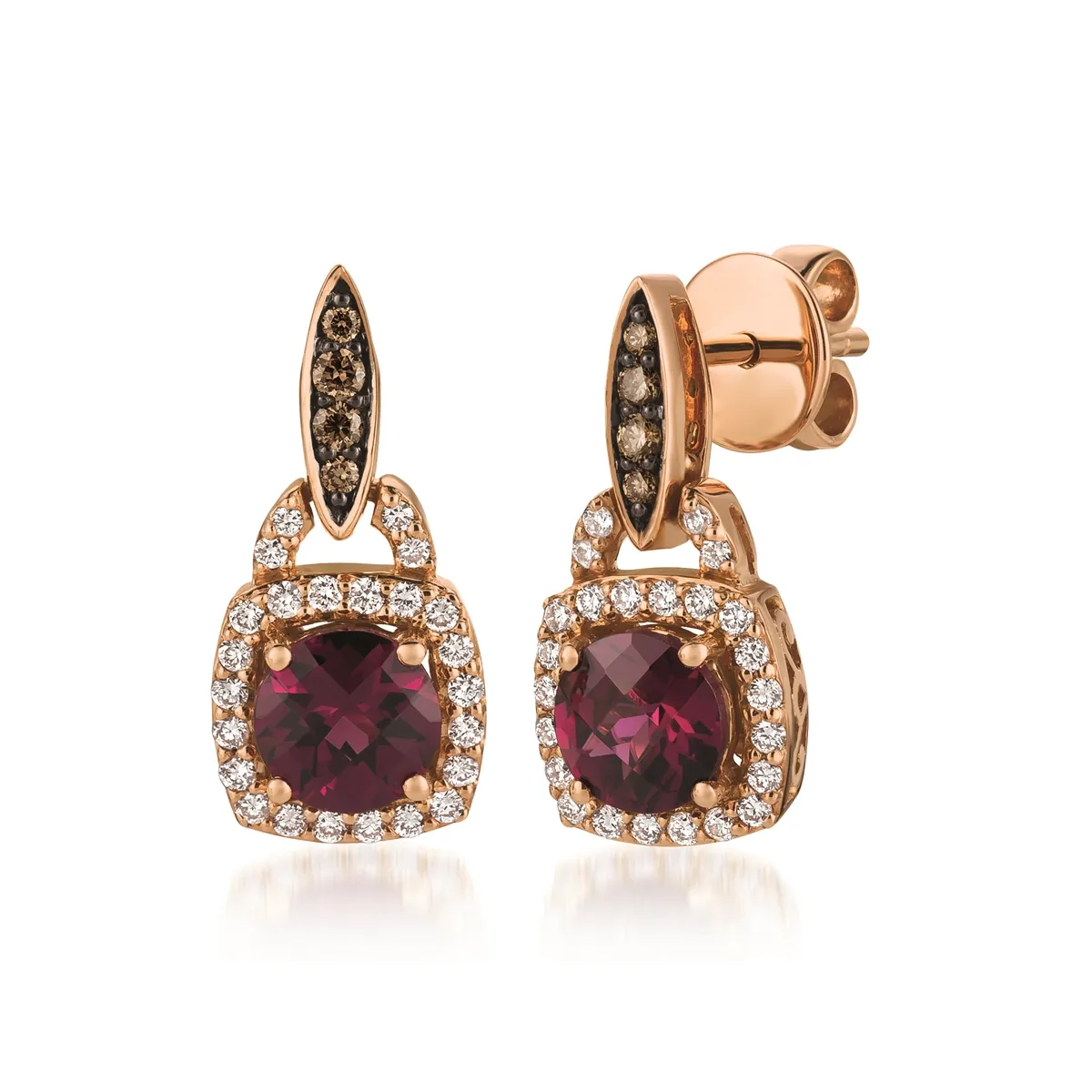 Le Vian 14K Strawberry Gold Raspberry Rhodolite and Chocolate and Vanilla Diamond Dangle Earrings