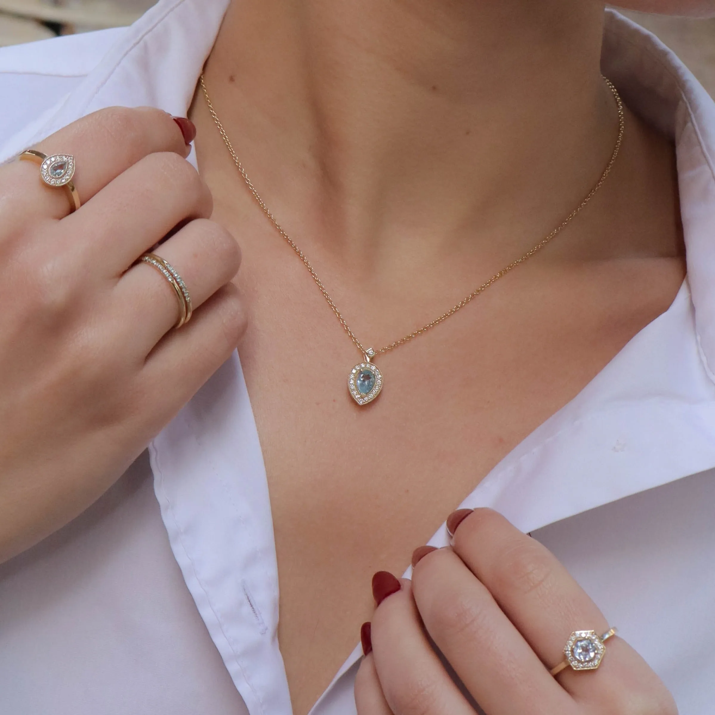 Luna Necklace With Aquamarine And Diamonds