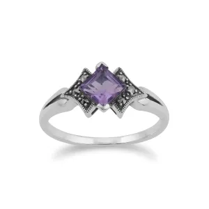 Markasit Ring, 925 Sterlingsilber Kunst Deko Amethyst & Markasit Ring