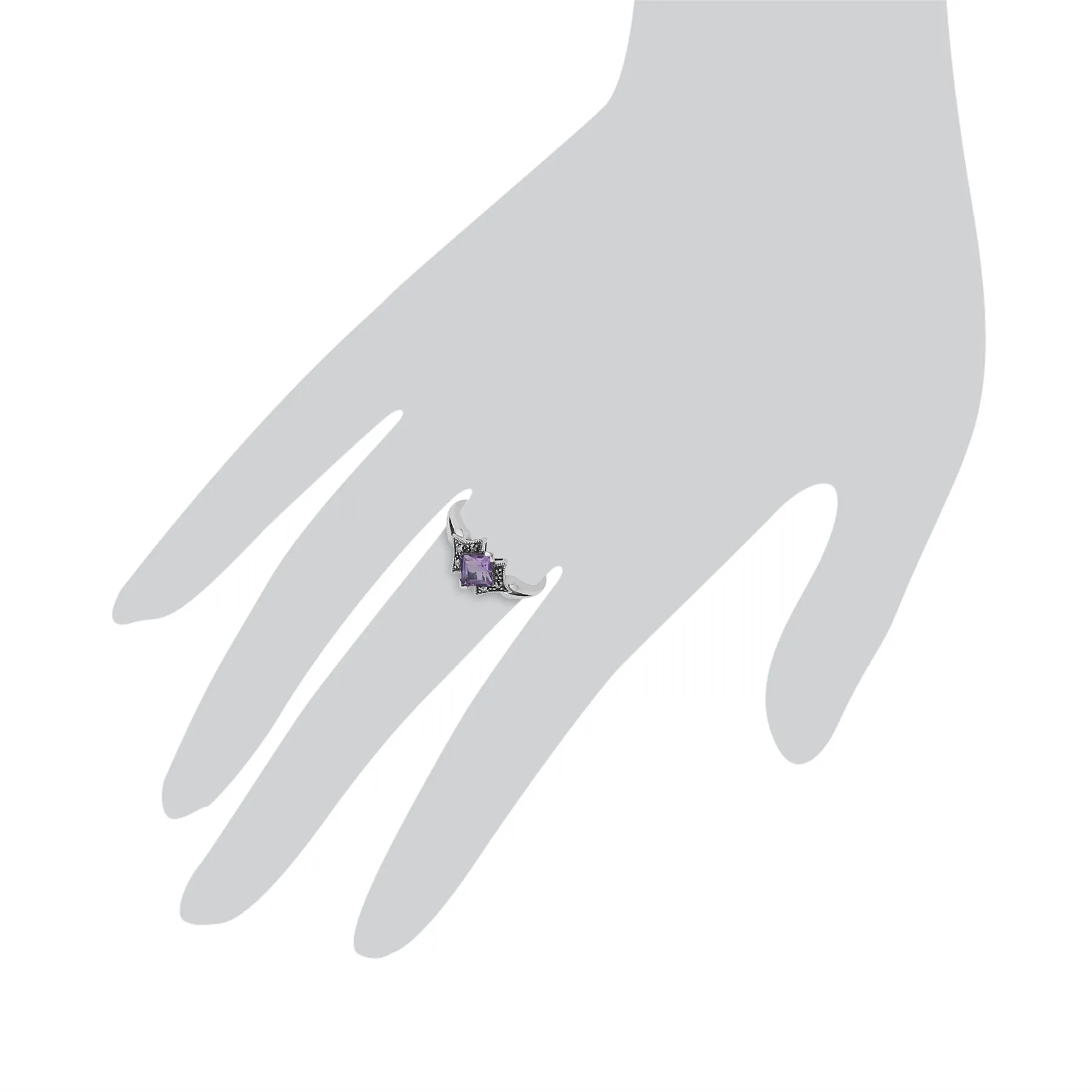 Markasit Ring, 925 Sterlingsilber Kunst Deko Amethyst & Markasit Ring