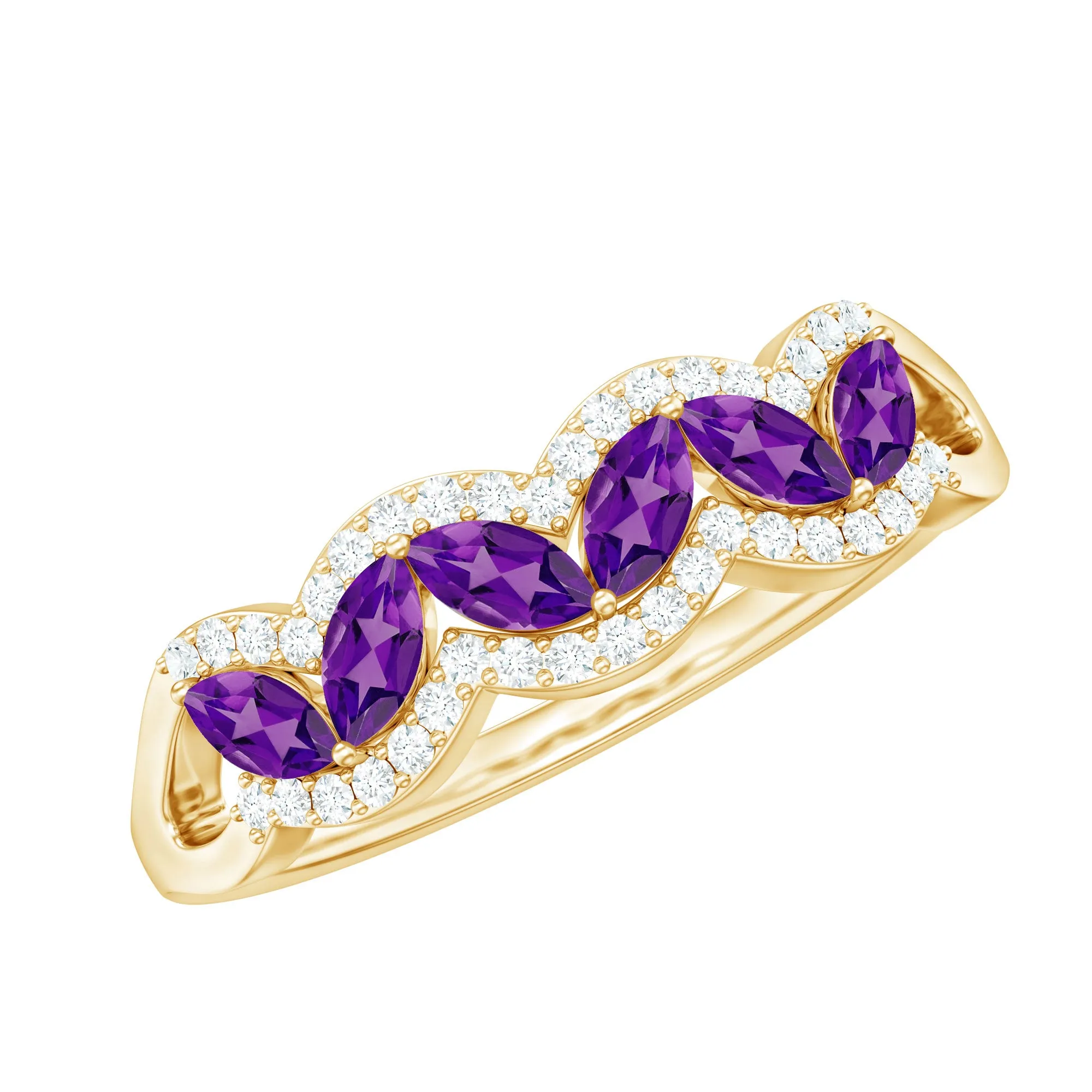 Marquise Shape Amethyst and Diamond Anniversary Band Ring