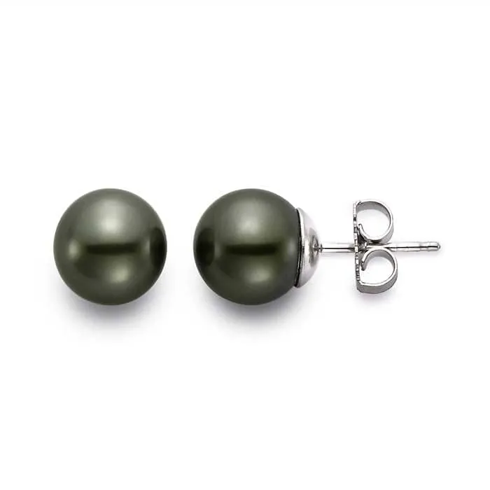 Mastoloni 9-9.5MM Black Tahitian Pearl Stud Earrings in 14K White Gold