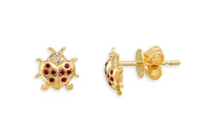 Mini Earrings 14kt Gold Ladybug Gemstone & Diamonds