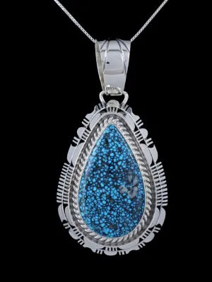 Native American Kingman Blackweb Turquoise Sterling Silver Pendant