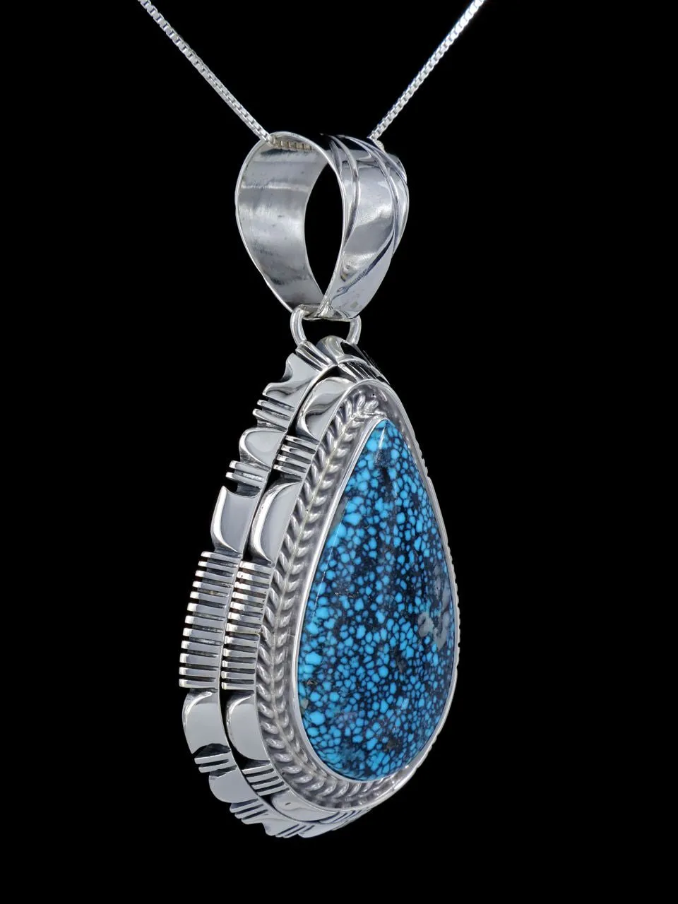 Native American Kingman Blackweb Turquoise Sterling Silver Pendant