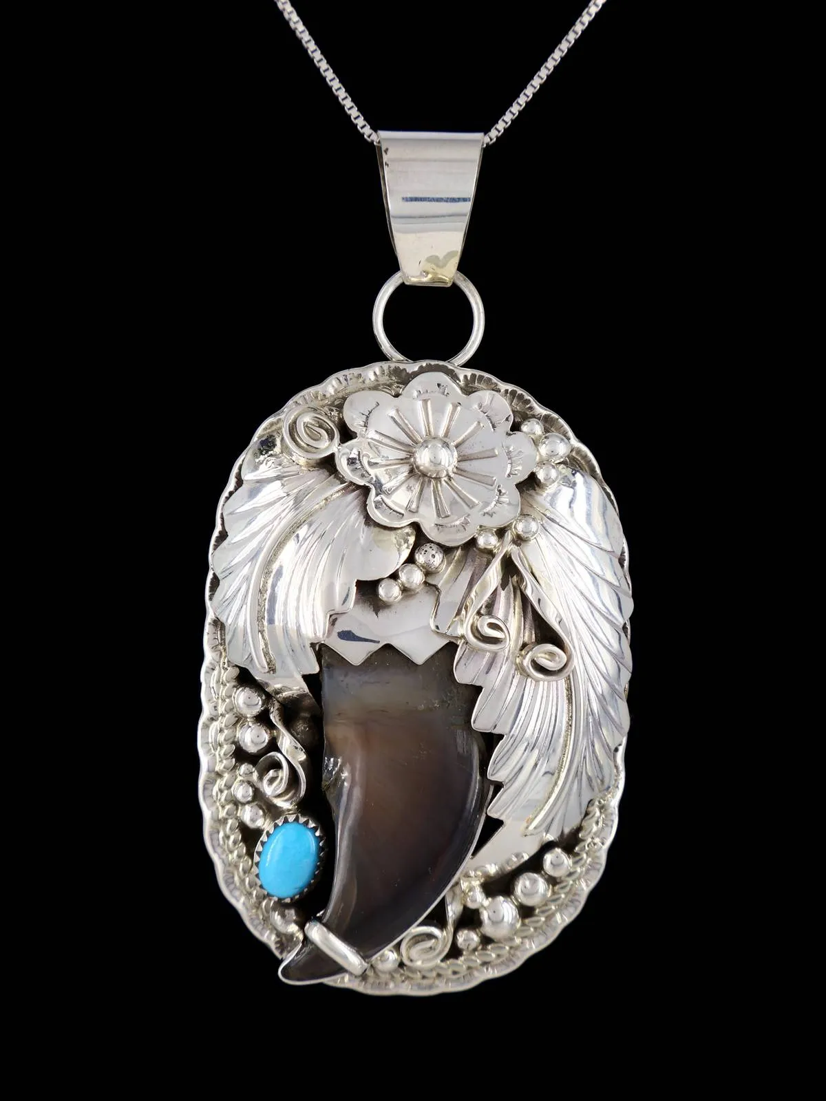 Native American Sterling Silver Claw and Turquoise Pendant