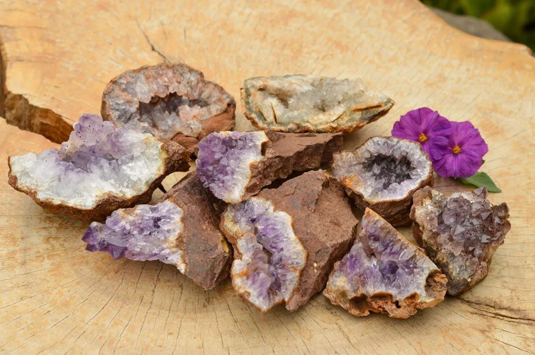 Natural Amethyst & Basalt Geode Specimens x 12 From Zululand, South Africa