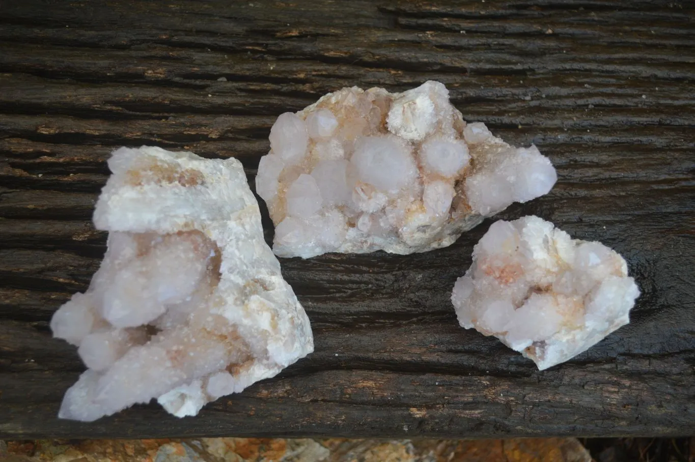 Natural Pale Spirit Ametrine Quartz Clusters x 3 From Boekenhouthoek, South Africa