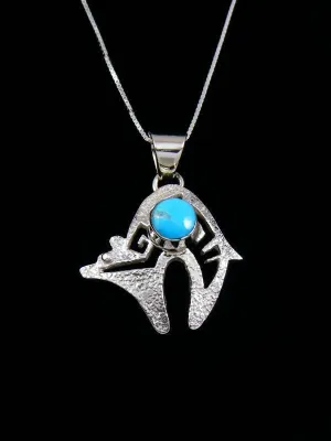 Navajo Sterling Silver Turquoise Bear Pendant