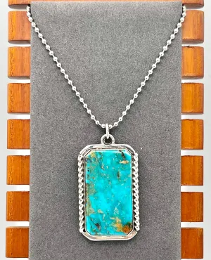 Necklace- Dog Tag Necklace Kingman Web Turquoise