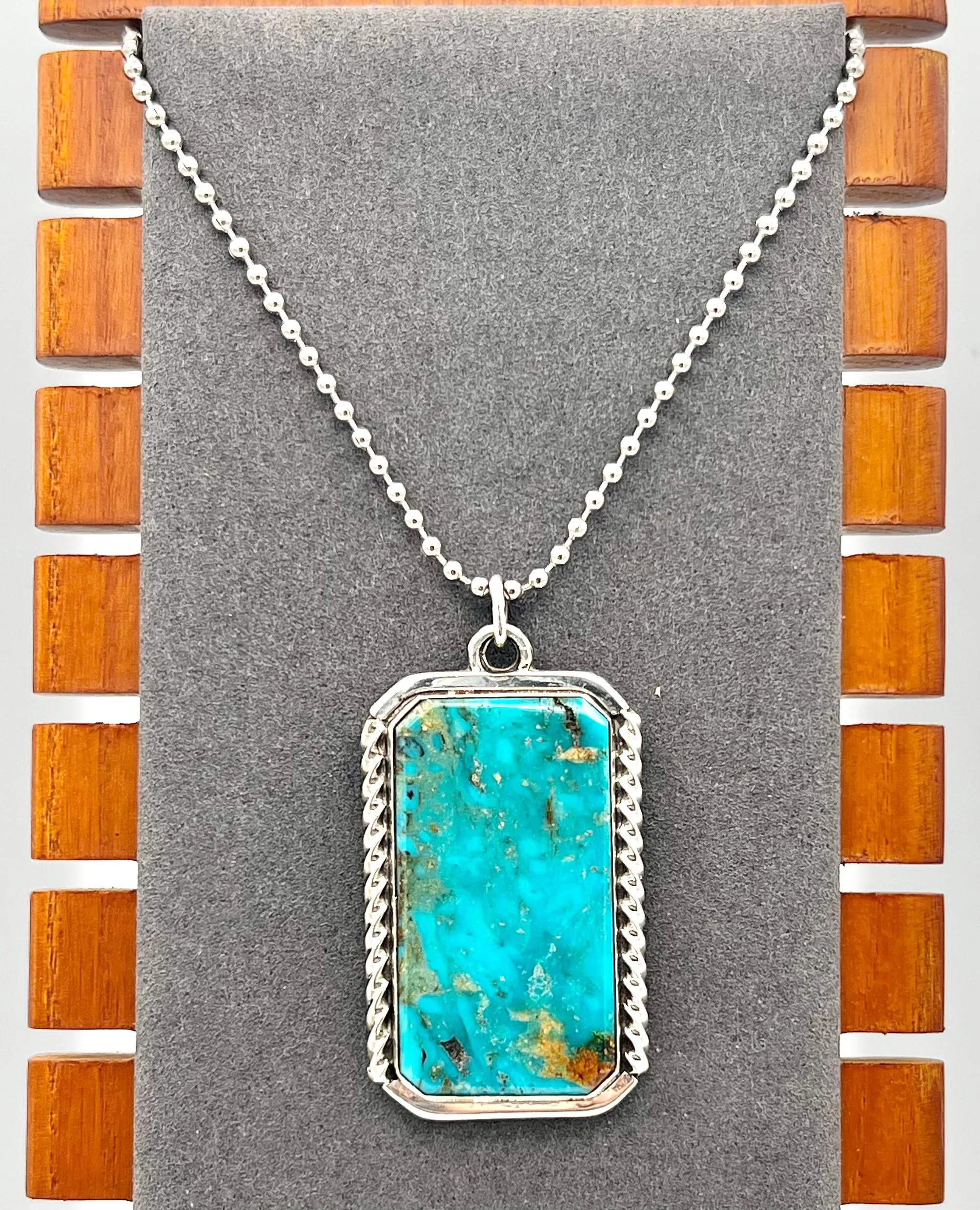 Necklace- Dog Tag Necklace Kingman Web Turquoise