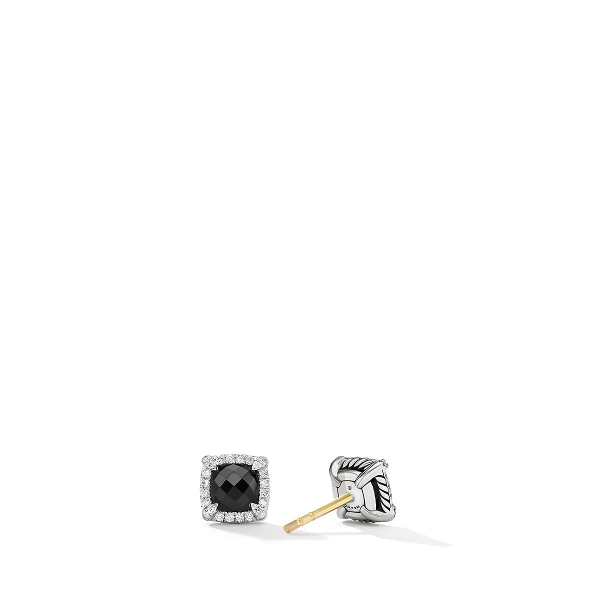 Pave Bezel Stud Earrings with Black Onyx and Diamonds