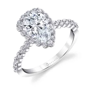 Pear Shaped Classic Halo Engagement Ring - Athena Platinum White