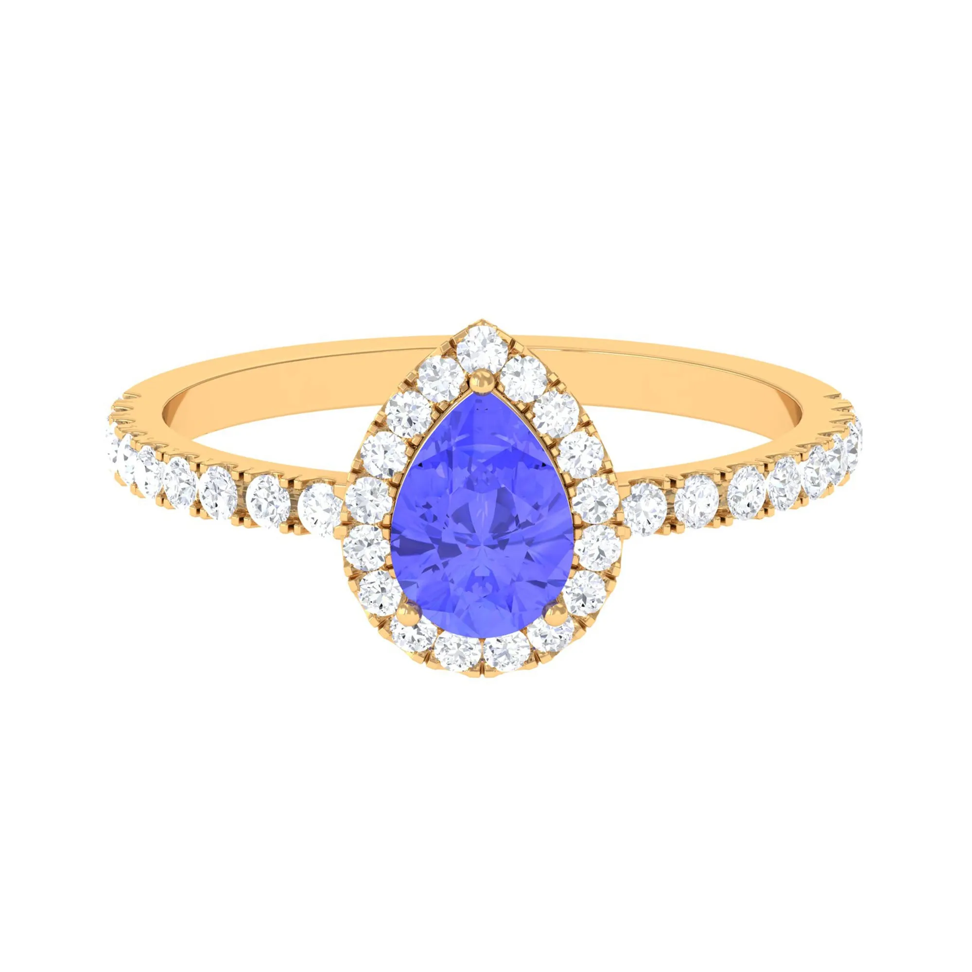 Pear Shaped Tanzanite Halo Engagement Ring with Diamond