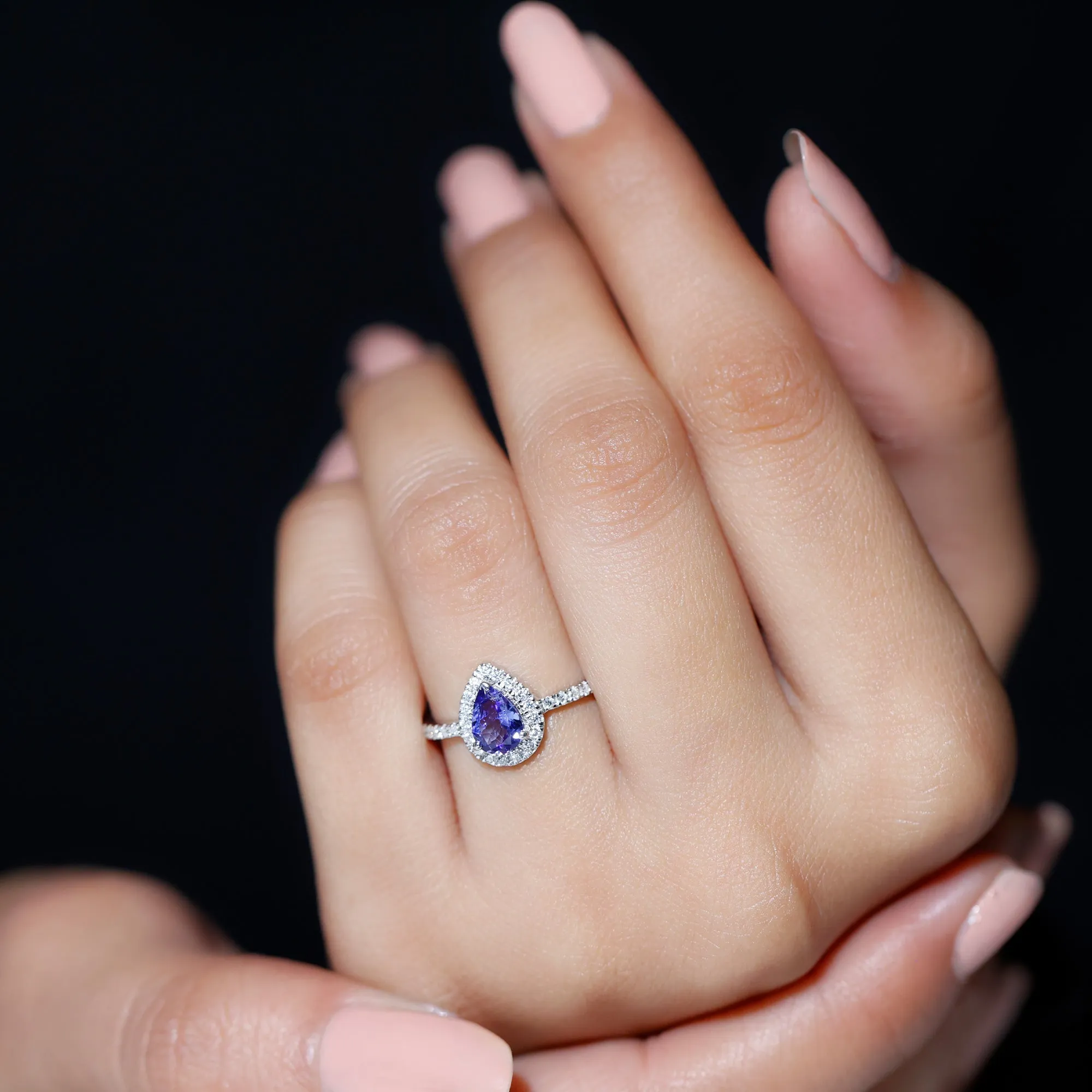 Pear Shaped Tanzanite Halo Engagement Ring with Diamond