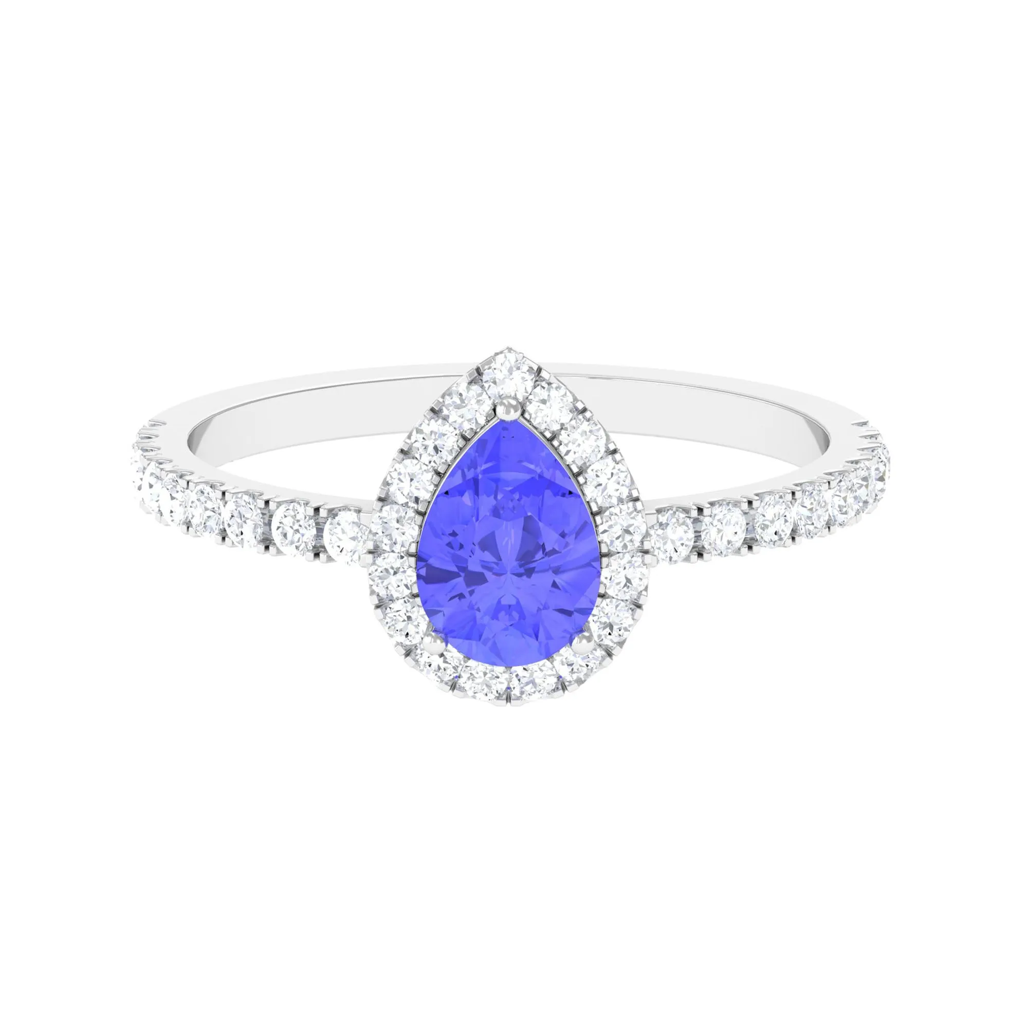 Pear Shaped Tanzanite Halo Engagement Ring with Diamond