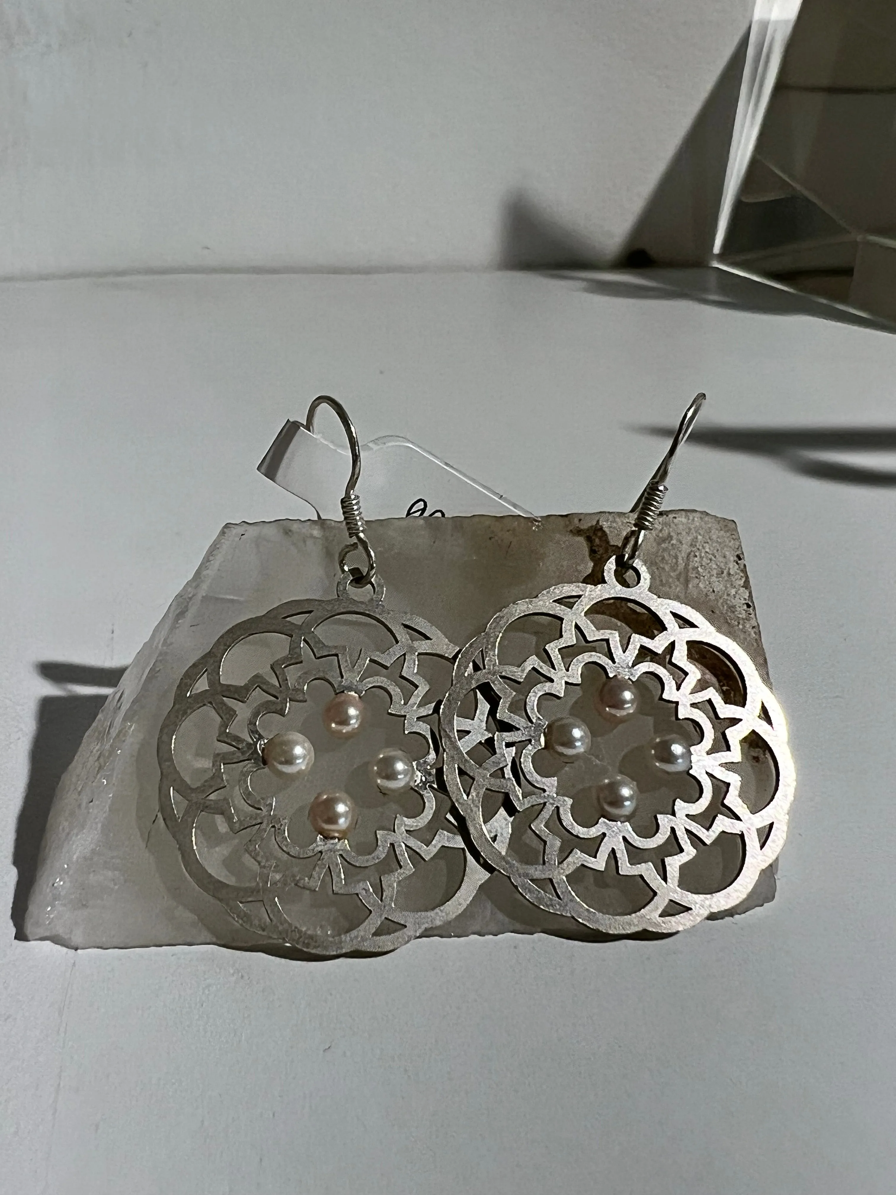 Pearl and Sacred Geometry Earrings