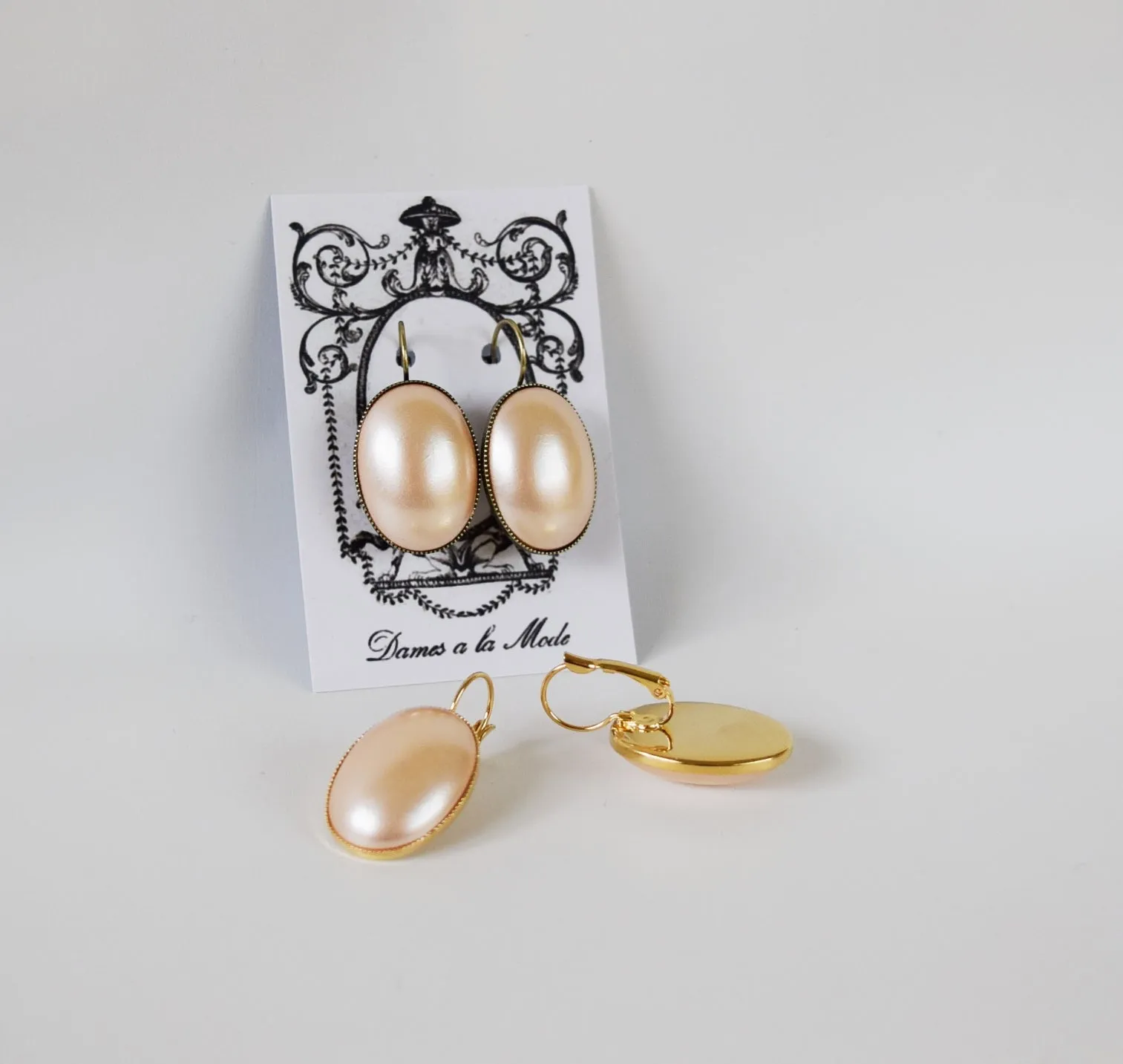 Pearl Cabochon Earrings - Extra Large Oval