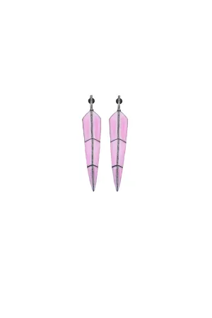 Pearl Rose Enamel Feather Earrings