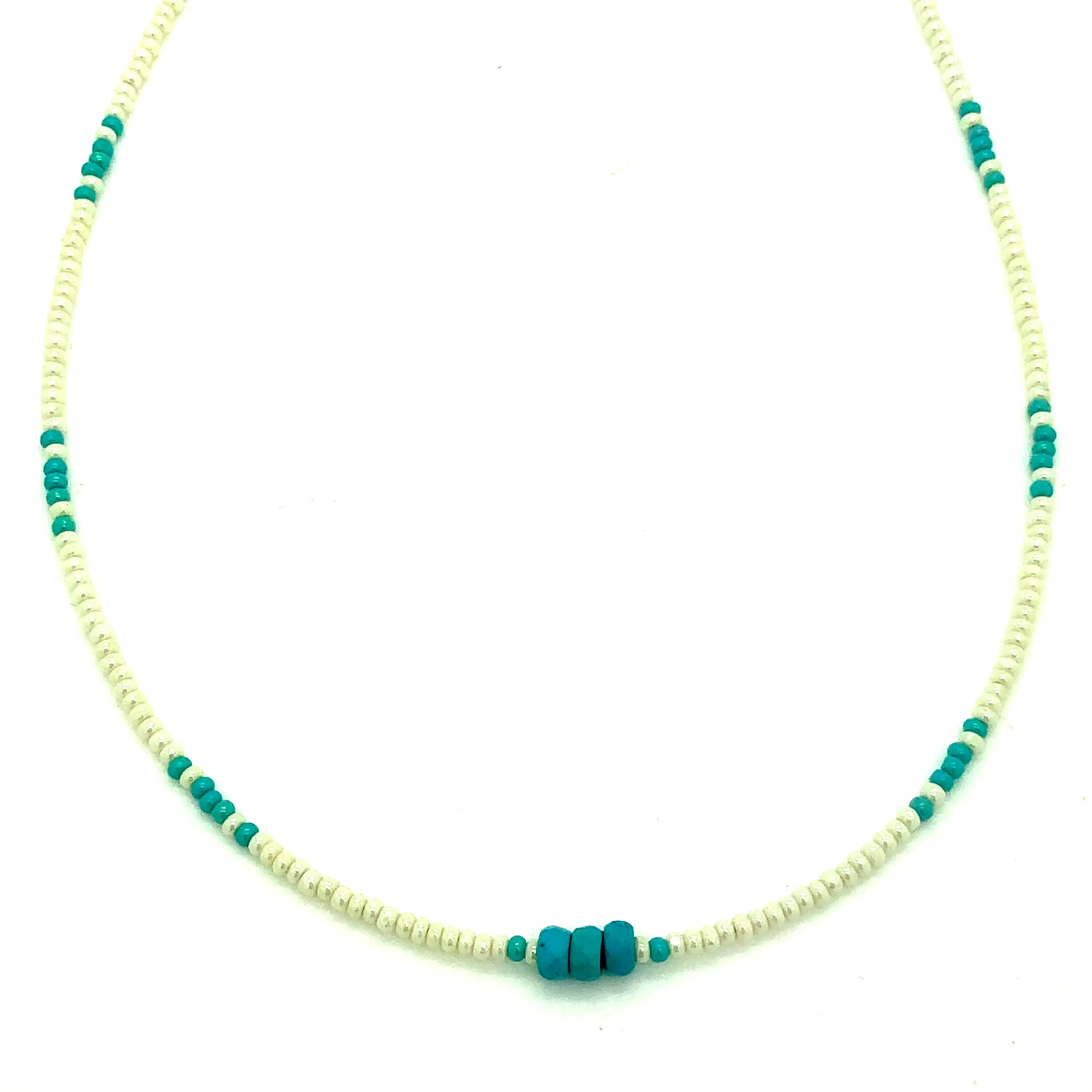 Pearlized White & Turquoise Beaded Necklace