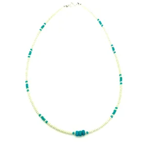 Pearlized White & Turquoise Beaded Necklace