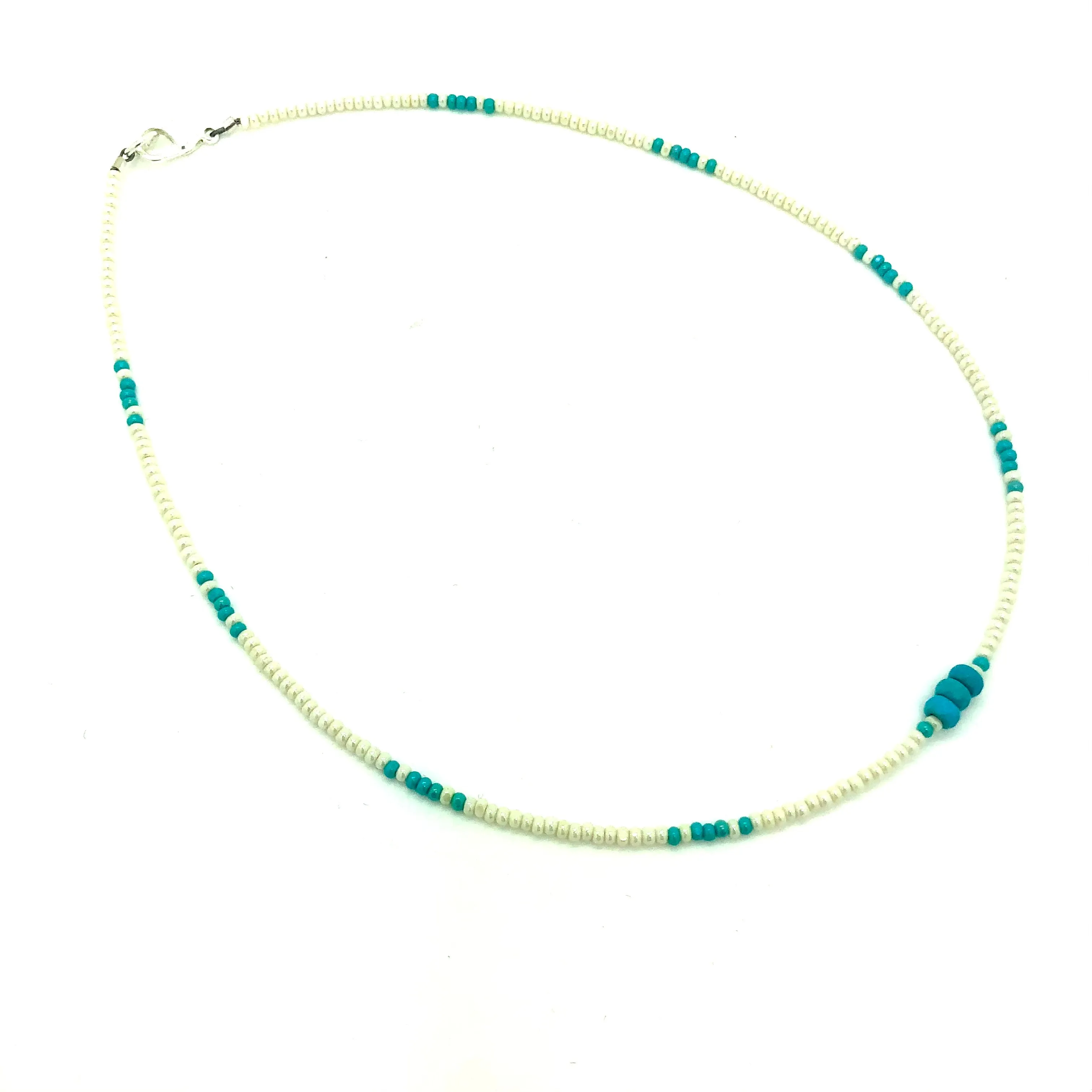 Pearlized White & Turquoise Beaded Necklace