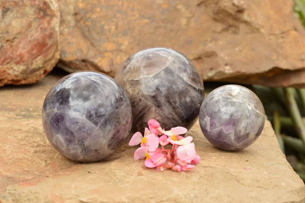 Polished Dream Amethyst Spheres x 3 From Madagascar