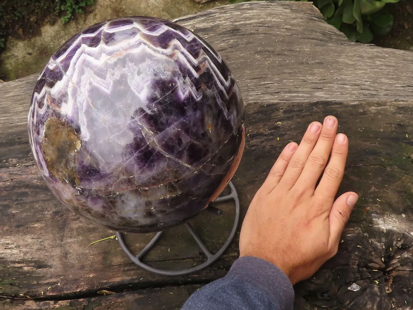 Polished Giant Flower Amethyst Sphere With Custom Metal Stand x 1 From Zambia