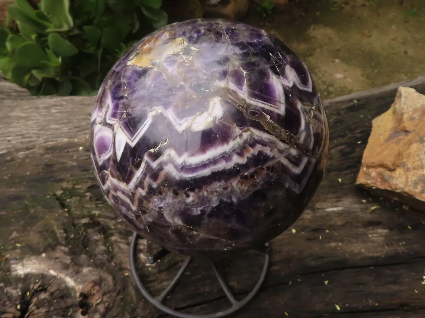 Polished Giant Flower Amethyst Sphere With Custom Metal Stand x 1 From Zambia