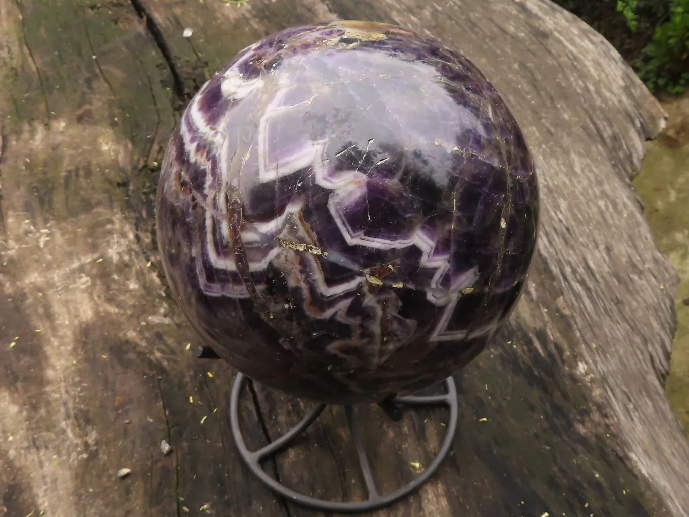 Polished Giant Flower Amethyst Sphere With Custom Metal Stand x 1 From Zambia