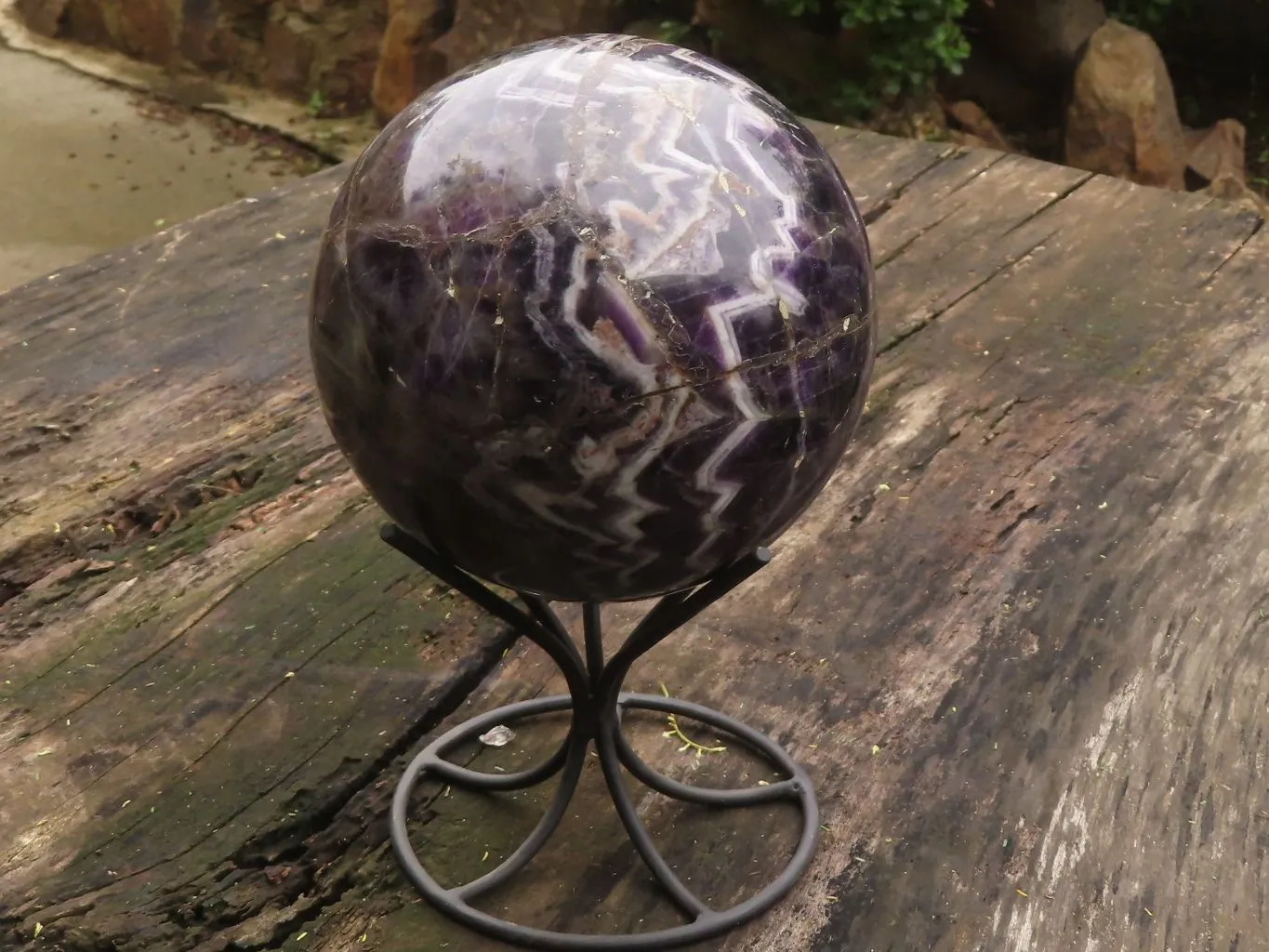 Polished Giant Flower Amethyst Sphere With Custom Metal Stand x 1 From Zambia